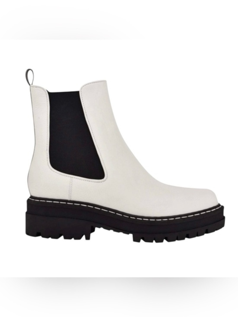 Marc Fisher LTD White Black Leather Chelsea Lug Sole Boots Size 9 M